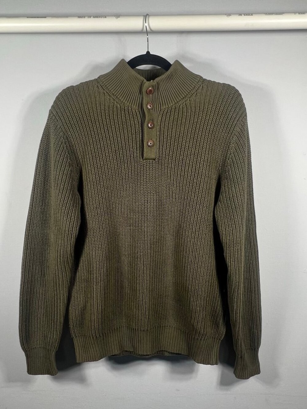 LL Bean Sweater Mens Henley Pullover Heavy Knit Long Sleeve S Layering Cabincore